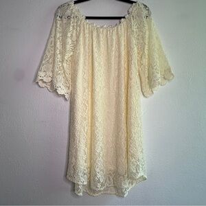 Altar’d State Elegant Cream Lace Off-Shoulder Dress, Sz M.